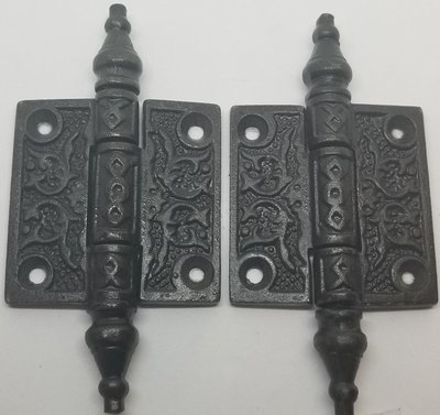 2" & 2.5" PAIR OF Victorian Style Hinges Cast Iron Antique Vintage rustic retro old decorative fancy engraved etched pattern door window