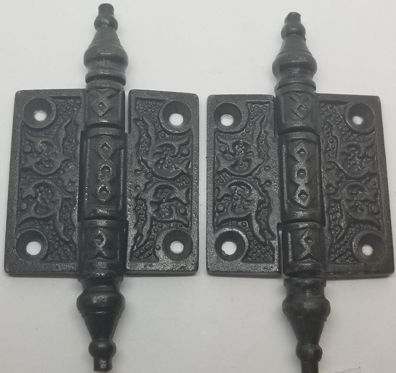 2 2" & 2.5" PAIR OF Victorian Style Hinges Cast Iron Antique Vintage rustic retro old decorative fancy engraved etched pattern door window