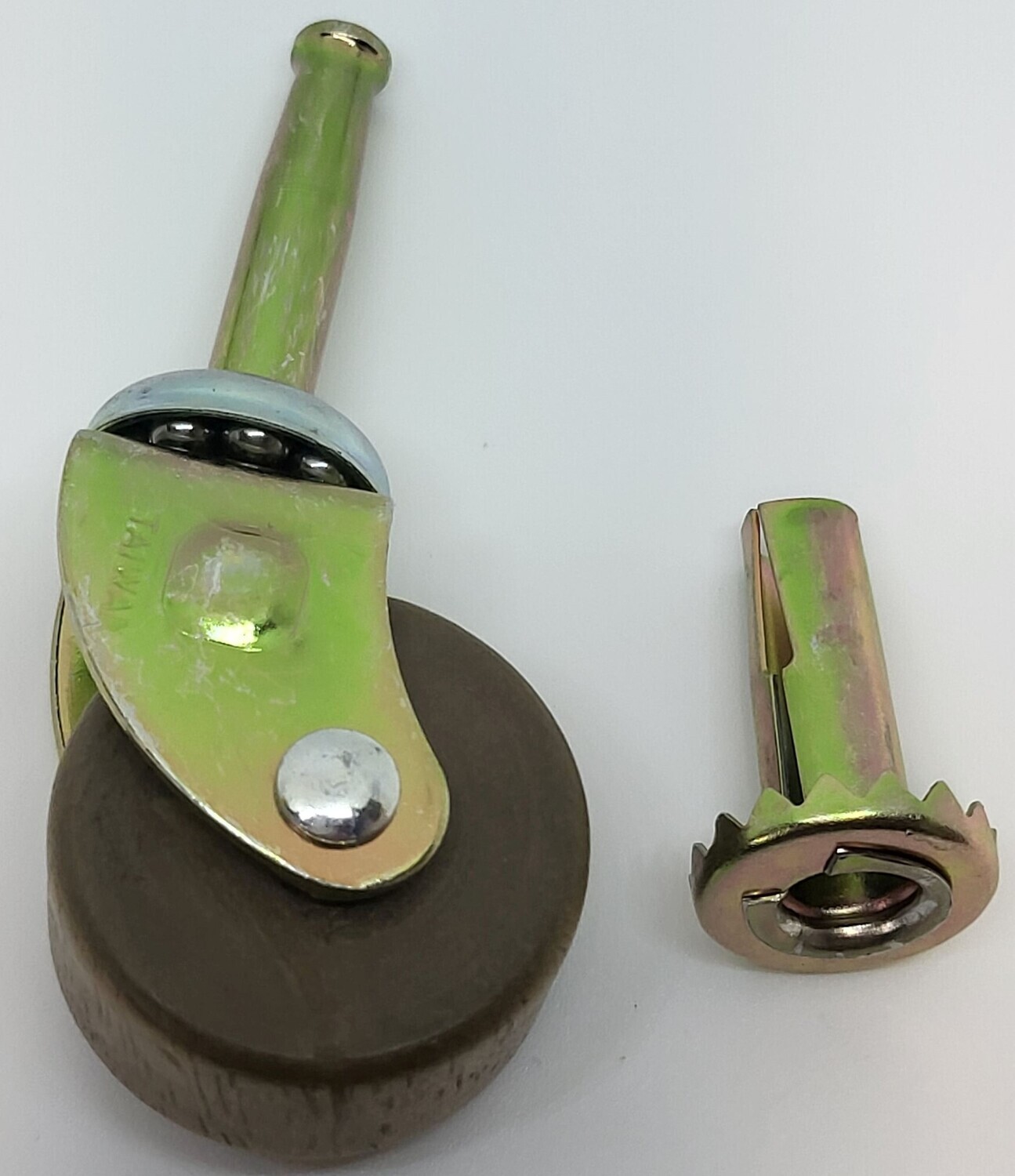 PAIR - 1-1/4, 1-5/8 & 2" BALL BEARING wood caster wheels with sockets seat grip neck steel horn cart chair brass antique vintage old zinc, Wheel Size: Small 1.25"