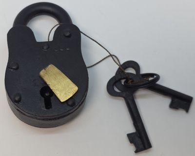 Black 3" PadLock antique vintage retro fancy pirate drawbolt keys decor fancy treasure chest trunk rustic iron pad lock