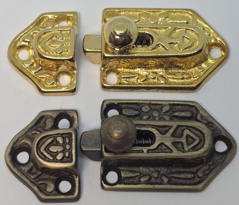 SMALL Spring Latch Catch ornate Victorian solid brass fancy antique vintage retro bolt handle slide dead door lock cabinet new door China curio drawer