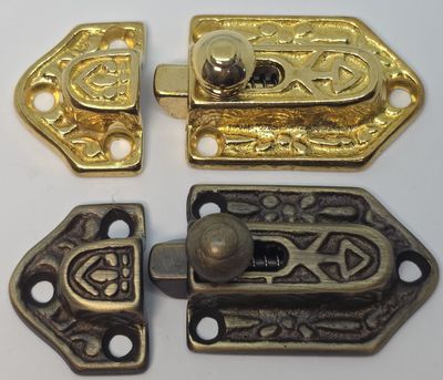 SMALL Spring Latch Catch ornate Victorian solid brass fancy antique vintage retro bolt handle slide dead door lock cabinet new door China curio drawer
