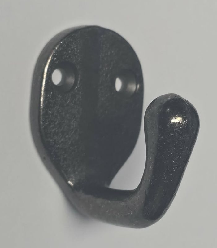 Cast Iron Nickel Plated Single Petite Front Mount Coat Hook closet cabinet door black rack hat hanger arts crafts antique vintage retro rustic fancy modern steel metal jacket mud room strong