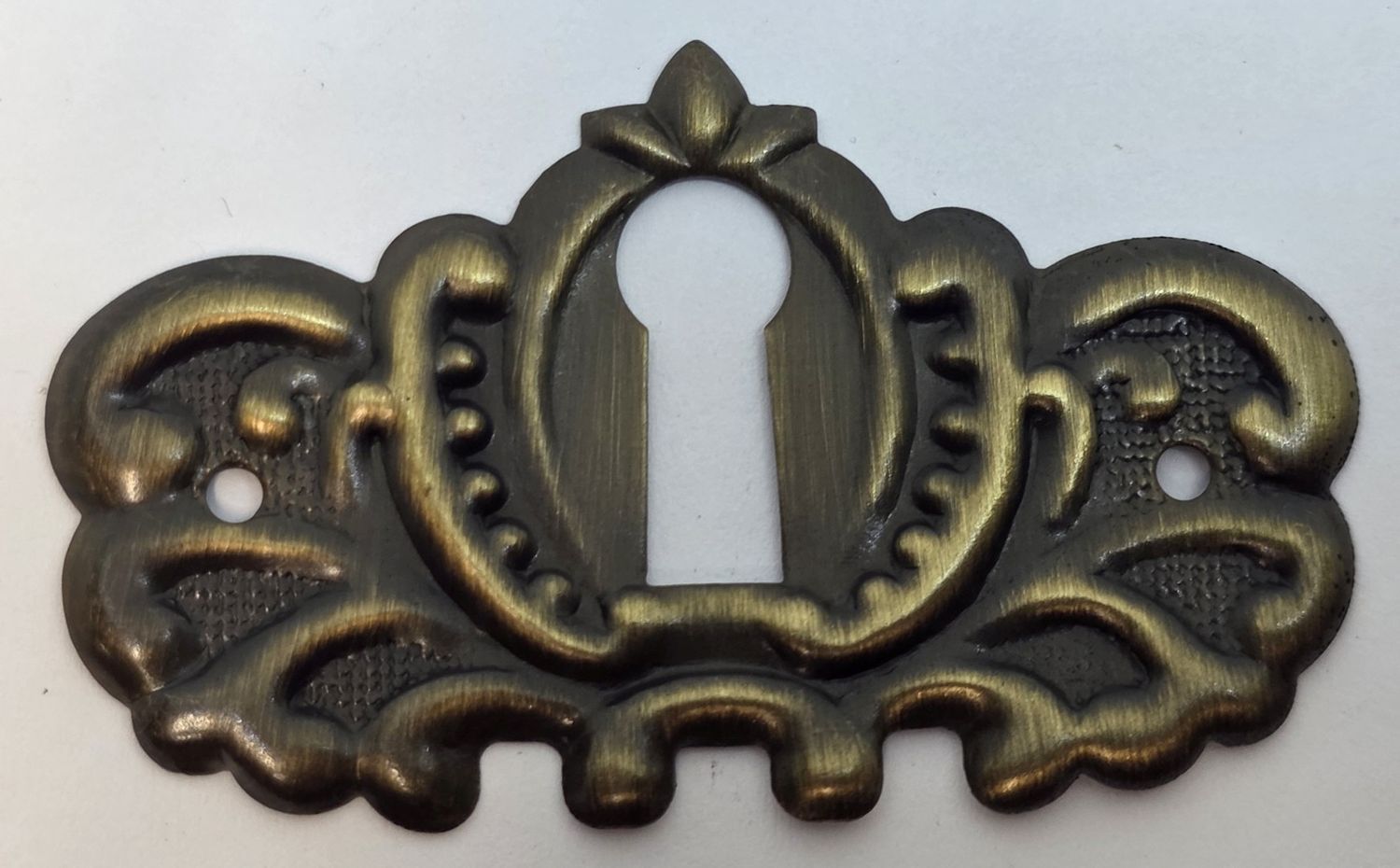 Solid Stamped Brass KEYHOLE COVER Plate Polished Antique Finish American Oak Victorian Colonial Revival Hepplewhite Sheraton vintage retro fancy mid century modern rustic drawer desk cabinet key, Finish: Antique Brass (dark)