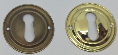 Round Solid Stamped Brass KEYHOLE COVER Plate Polished Antique Finish American Oak Victorian Colonial Revival Hepplewhite Sheraton vintage retro fancy mid century modern rustic drawer desk cabinet key