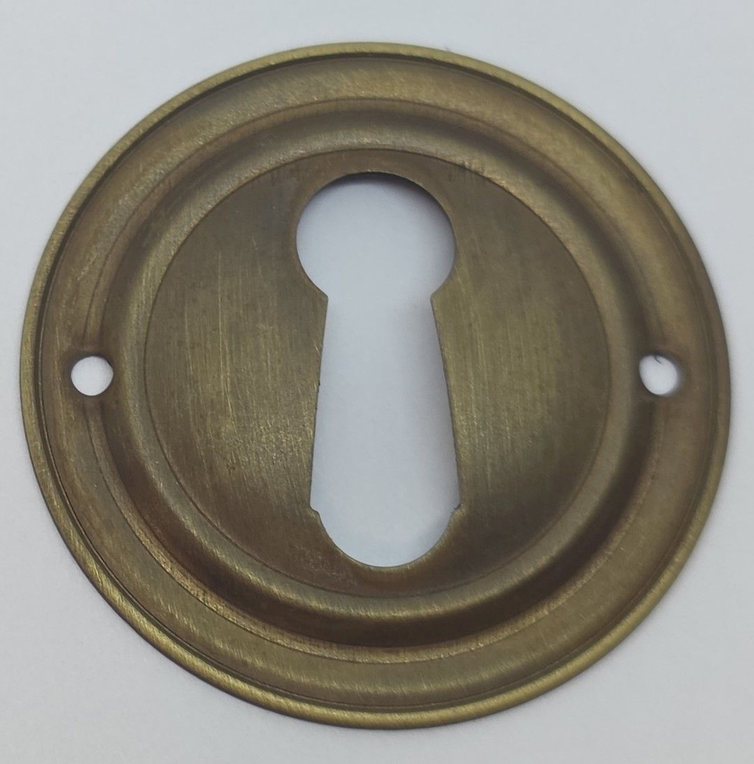 Round Solid Stamped Brass KEYHOLE COVER Plate Polished Antique Finish American Oak Victorian Colonial Revival Hepplewhite Sheraton vintage retro fancy mid century modern rustic drawer desk cabinet key, Finish: Antique Brass (dark)