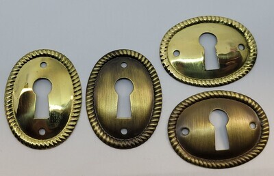 1.5" Antiqued Polished Stamped Brass Oval Horizontal Vertical Keyhole Cover with Rope Edging Escutcheon