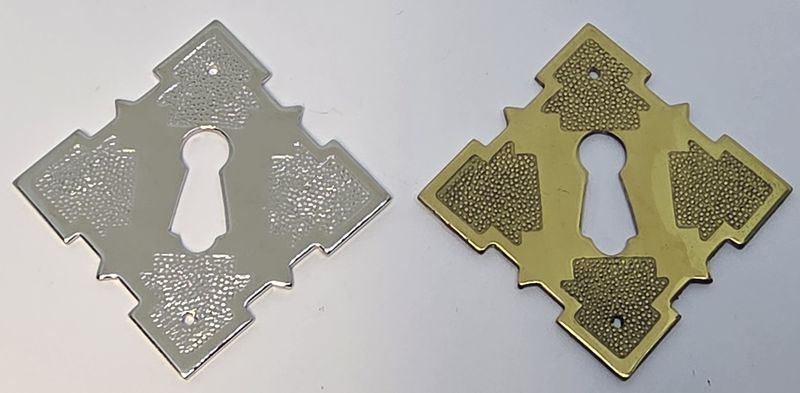 Solid Cast Brass KEYHOLE COVER Plate Polished or Nickel Finish Eastlake 1870's Victorian Colonial Revival Hepplewhite Sheraton drawer door key cabinet vintage retro fancy mid century modern rustic