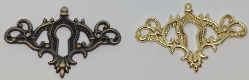 Solid Cast Brass KEYHOLE COVER Plate Polished or Antique Finish American Oak Victorian Colonial Revival Hepplewhite Sheraton vintage retro fancy mid century modern rustic drawer desk cabinet key