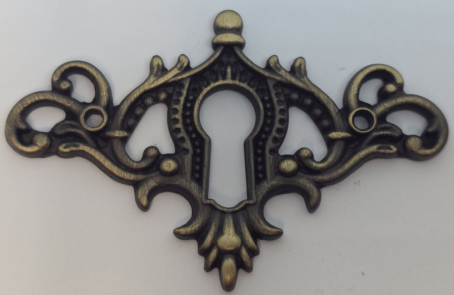 Solid Cast Brass KEYHOLE COVER Plate Polished or Antique Finish American Oak Victorian Colonial Revival Hepplewhite Sheraton vintage retro fancy mid century modern rustic drawer desk cabinet key, Finish: Antique Brass (dark)