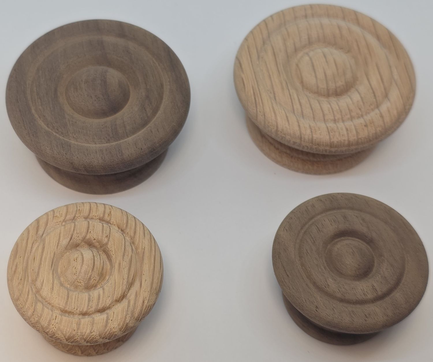1.5 1.5" & 2" Round Oak Walnut Wood Knob grain pull handle raw antique vintage old retro fancy decorative small large circle mid century modern cupboard door drawer cabinet cone
