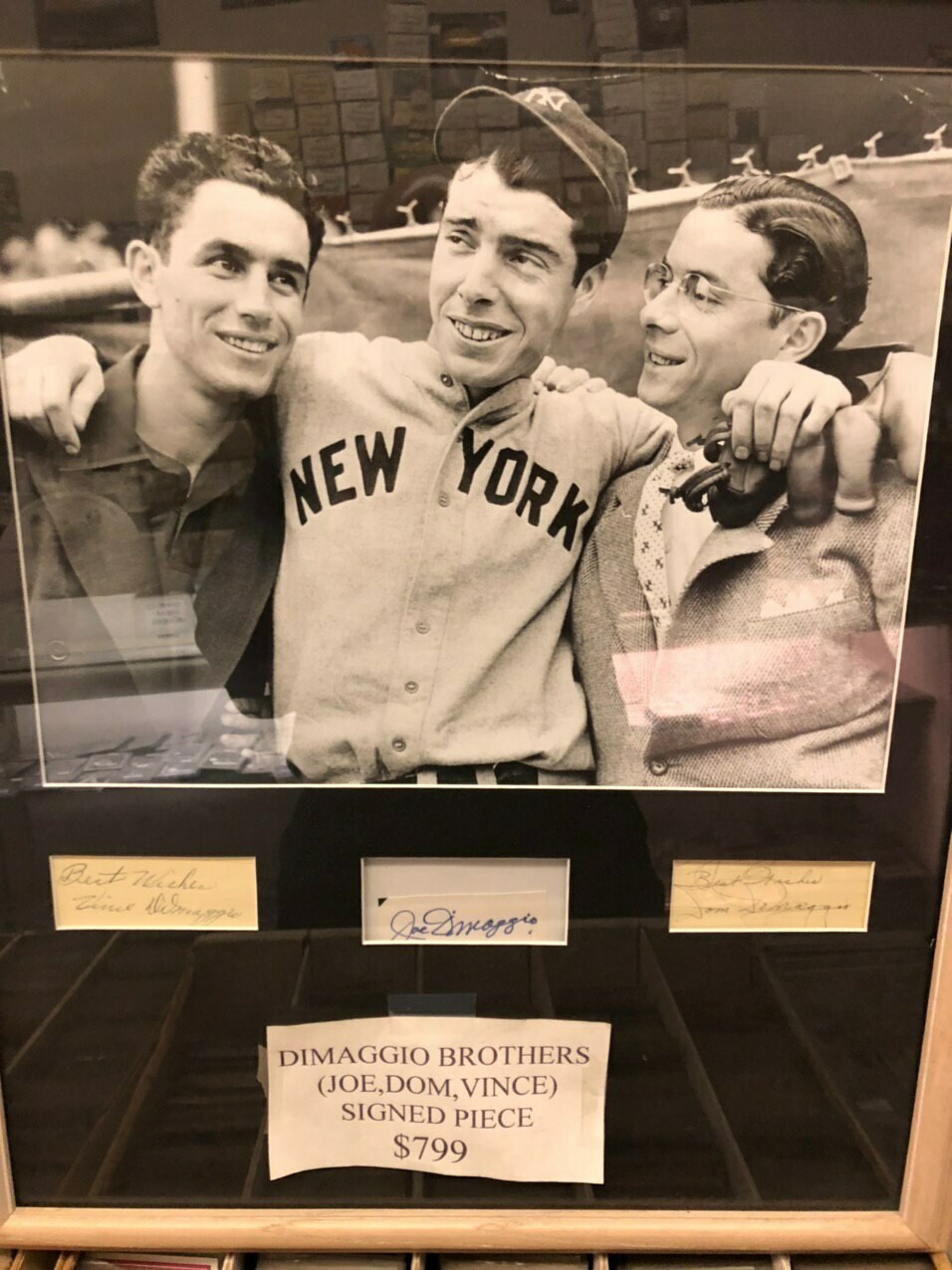 DiMaggio Brothers signed Piece, matted and framed: Joe, Dom,Vince PSA/DNA