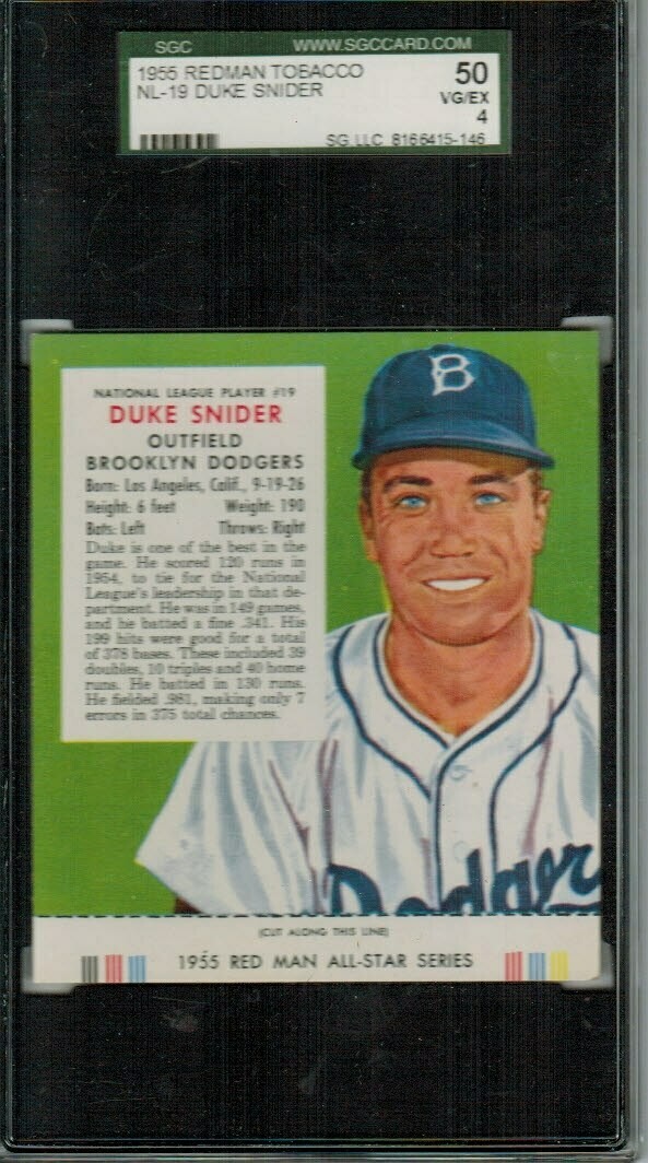 1955 Red Man Tobacco #NL19 Duke Snider SGC 4