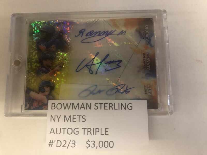 2021 Bowman Sterling NY Mets Triple Autog #'d 2/3 Mauricio/Alvarez/Baty
