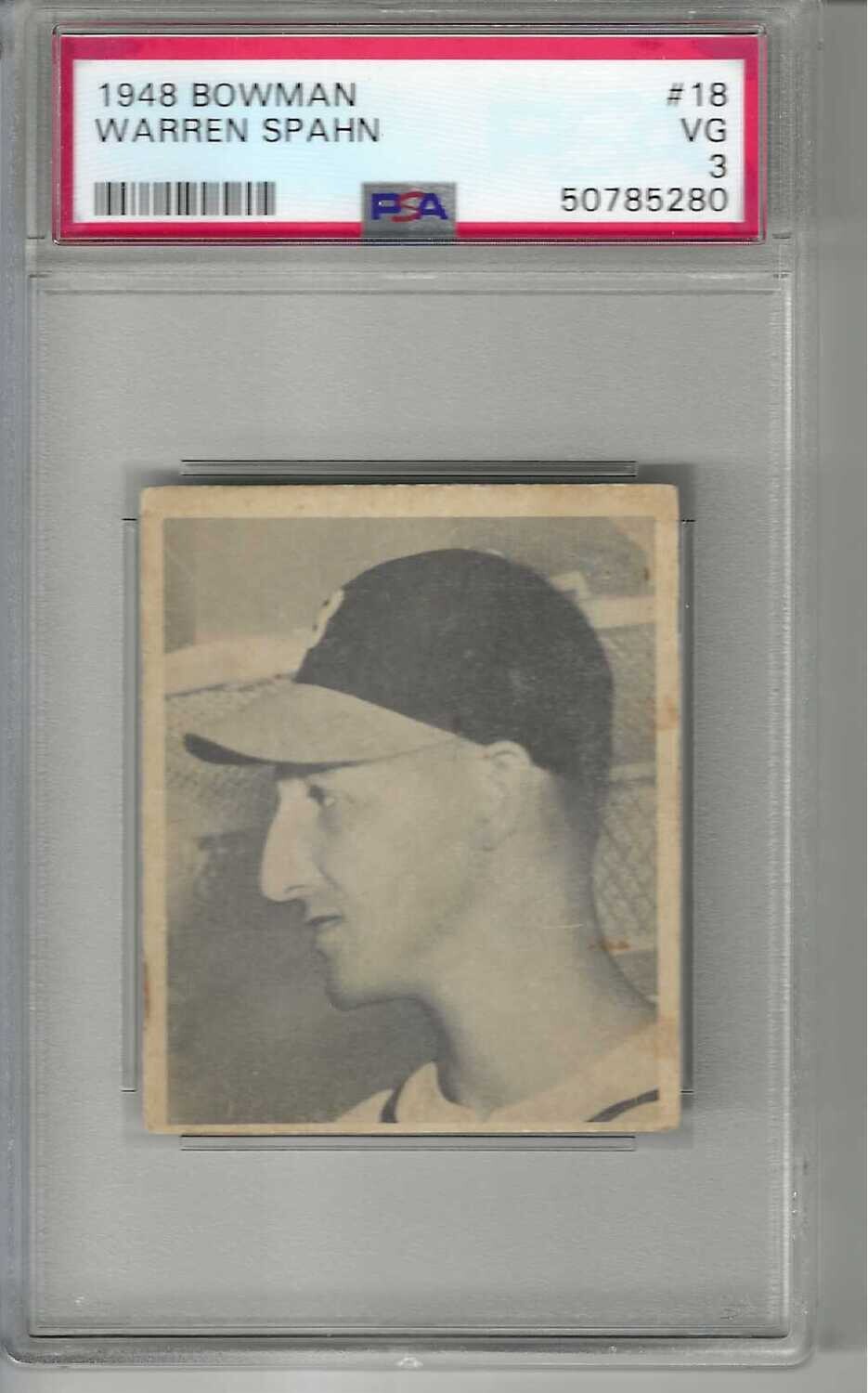 1948 Bowman #18 Warren Spahn rookie PSA 3