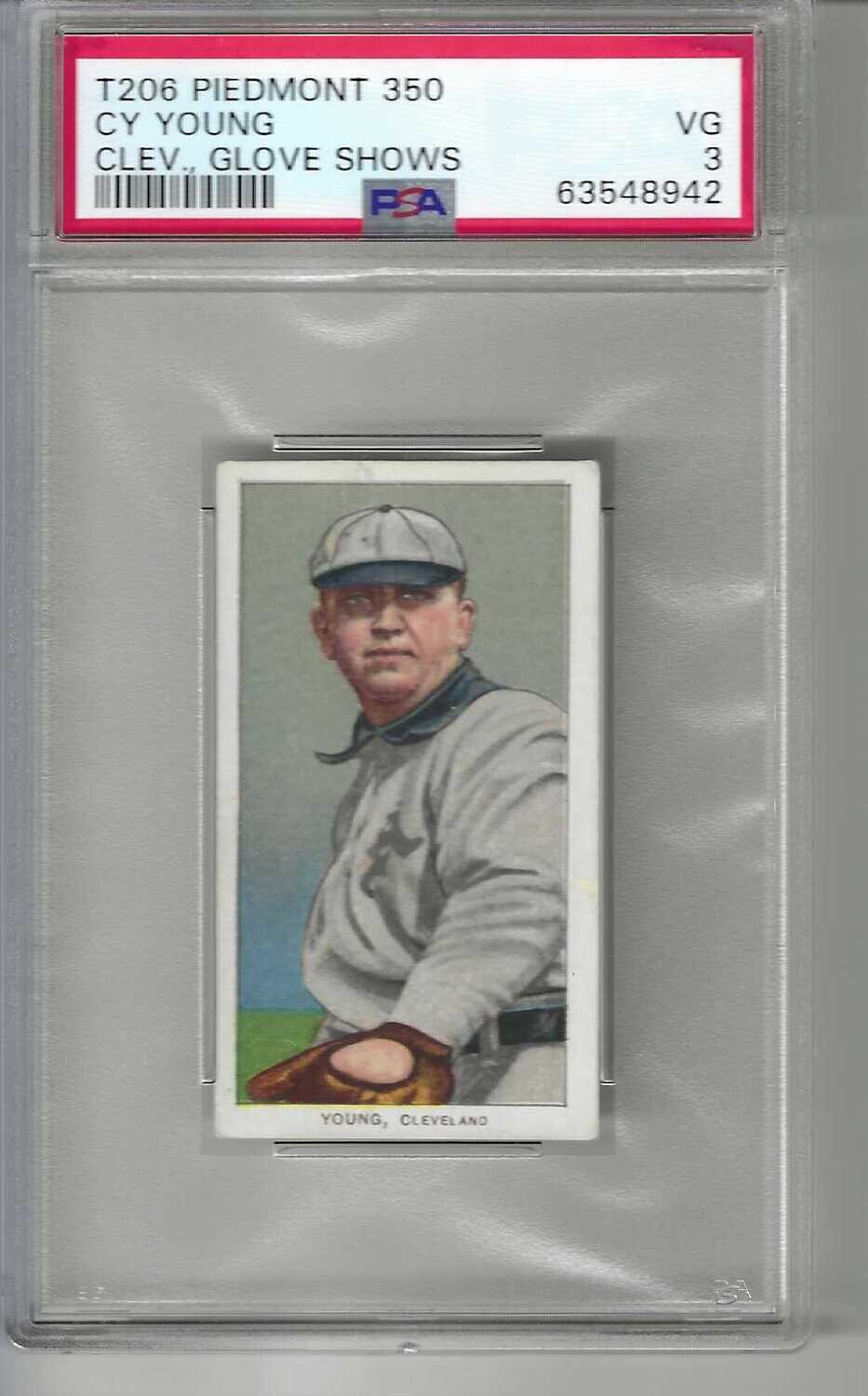 1909 T206 Piedmont Cy Young Glove Showing PSA 3 Nice!