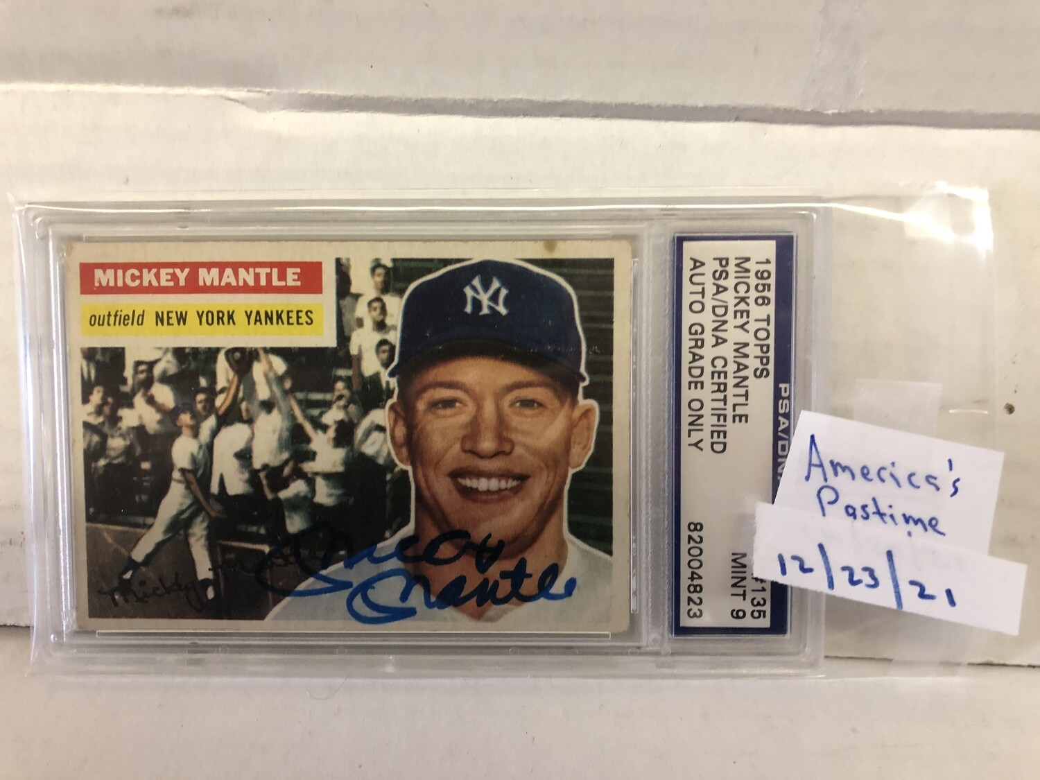 1956 Topps Mickey Mantle Signed Card PSA Graded 9