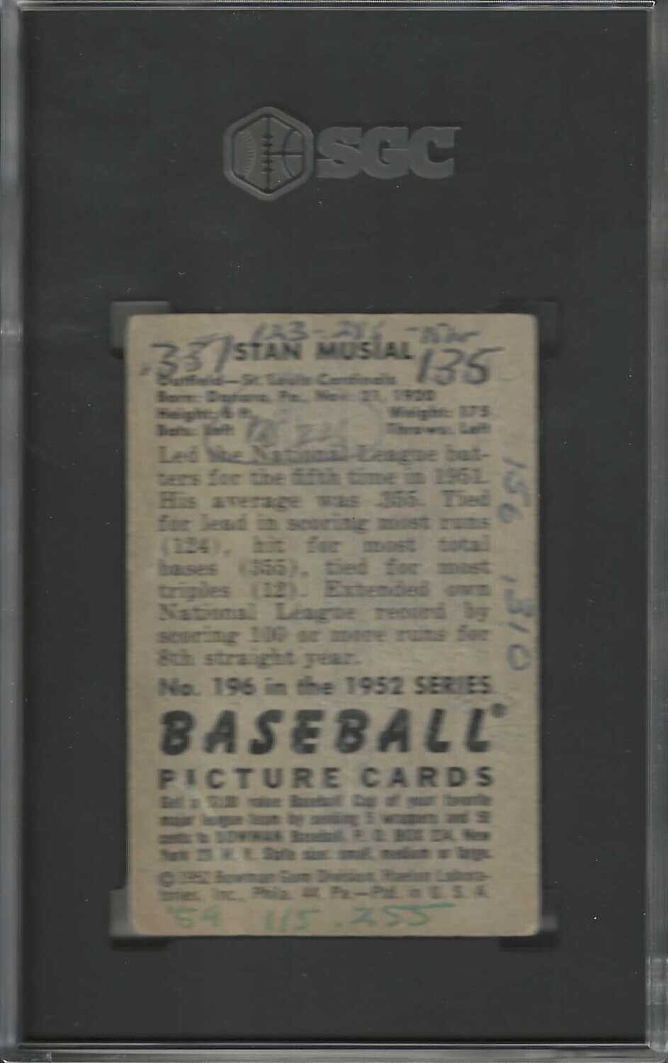 1952 Bowman #196 Stan Musial list $1,000