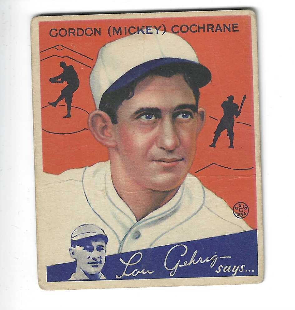 1934 Goudey #2 Mickey Cochrane list $500