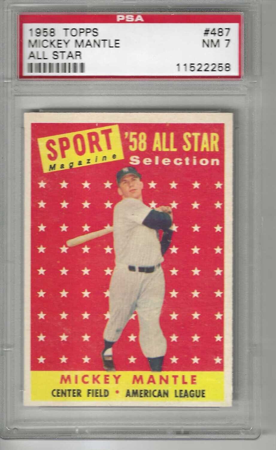 1958 Topps #487 Mickey Mantle All-Star PSA 7