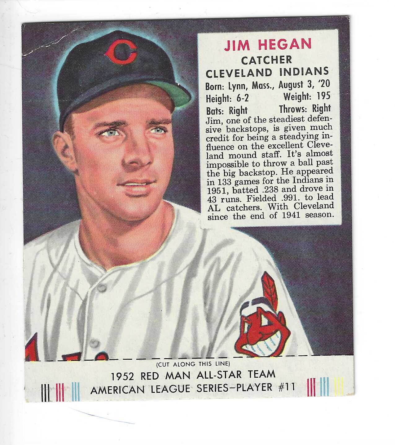 1952 Red Man Tobacco w/ Tabs #AL11 Jim Hegan VG/Ex