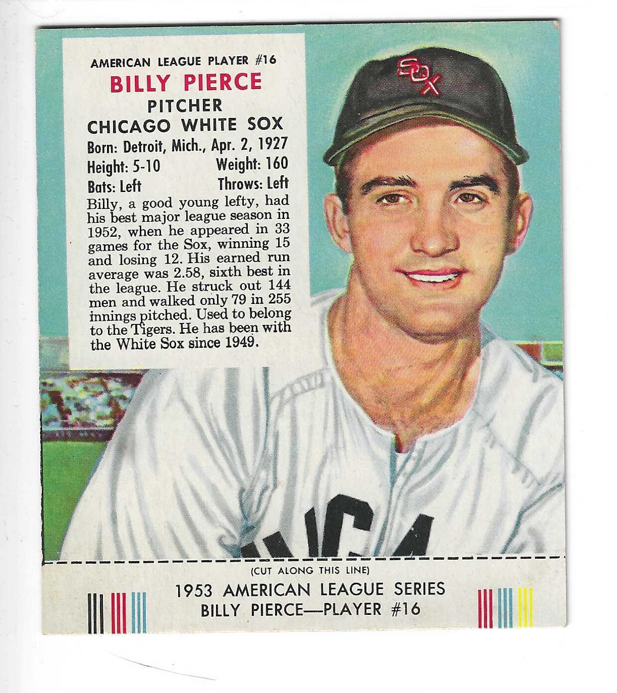 1953 Red Man Tobacco w/ Tabs #AL16 Billy Pierce Ex+