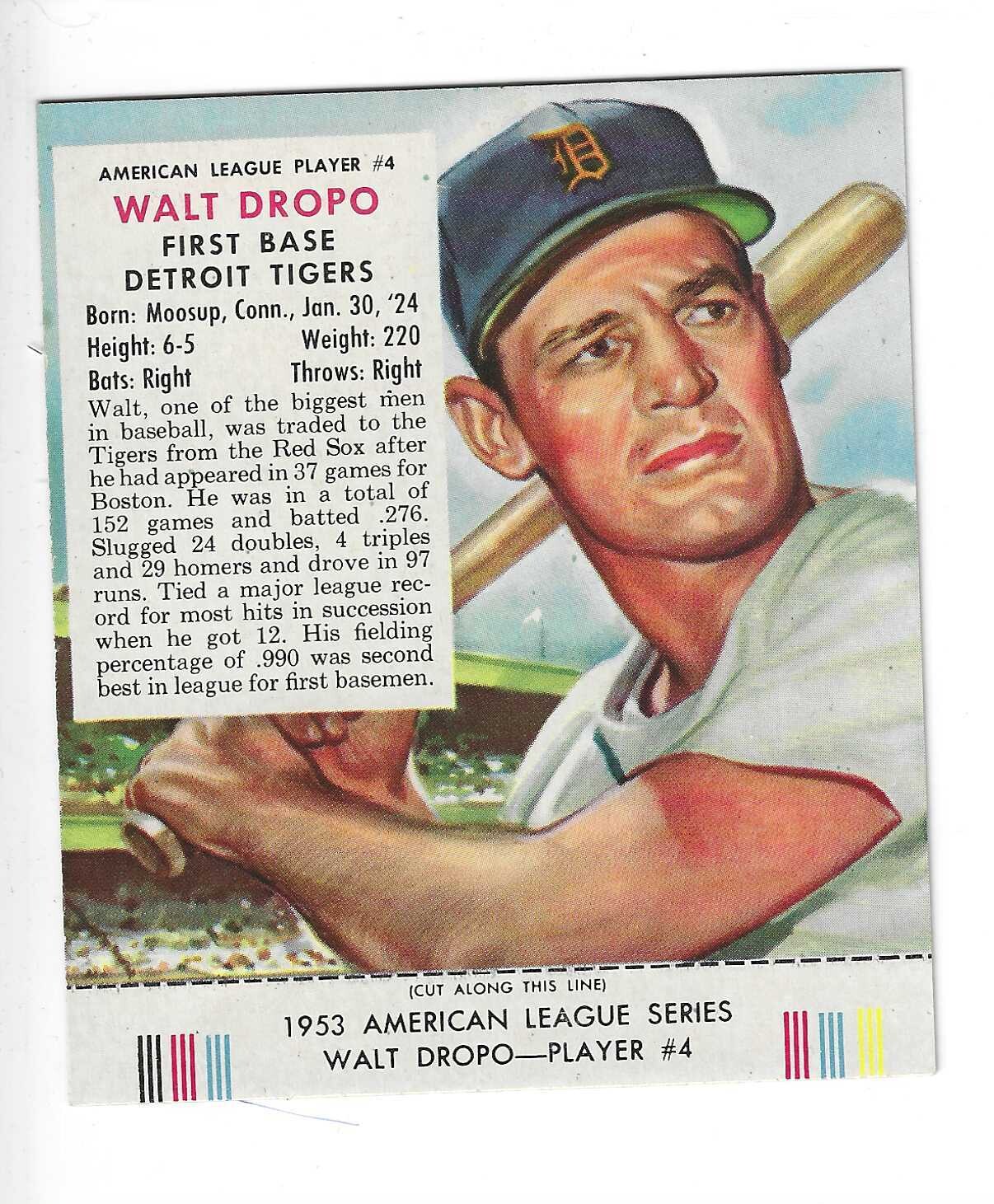 1953 Red Man Tobacco w/ Tabs #AL4 Walt Dropo Ex/mint or better