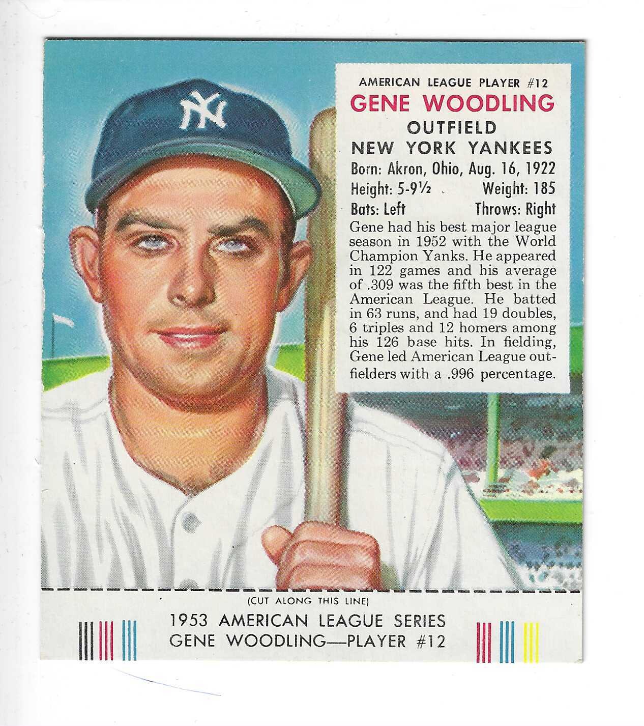 1953 Red Man Tobacco w/ Tabs #AL12 Gene Woodling Ex/Mint or better