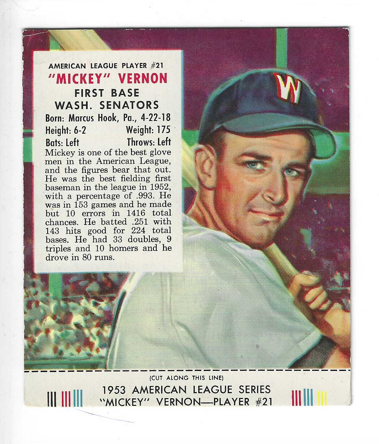 1953 Red Man Tobacco w/ Tabs #AL21 Mickey Vernon VG