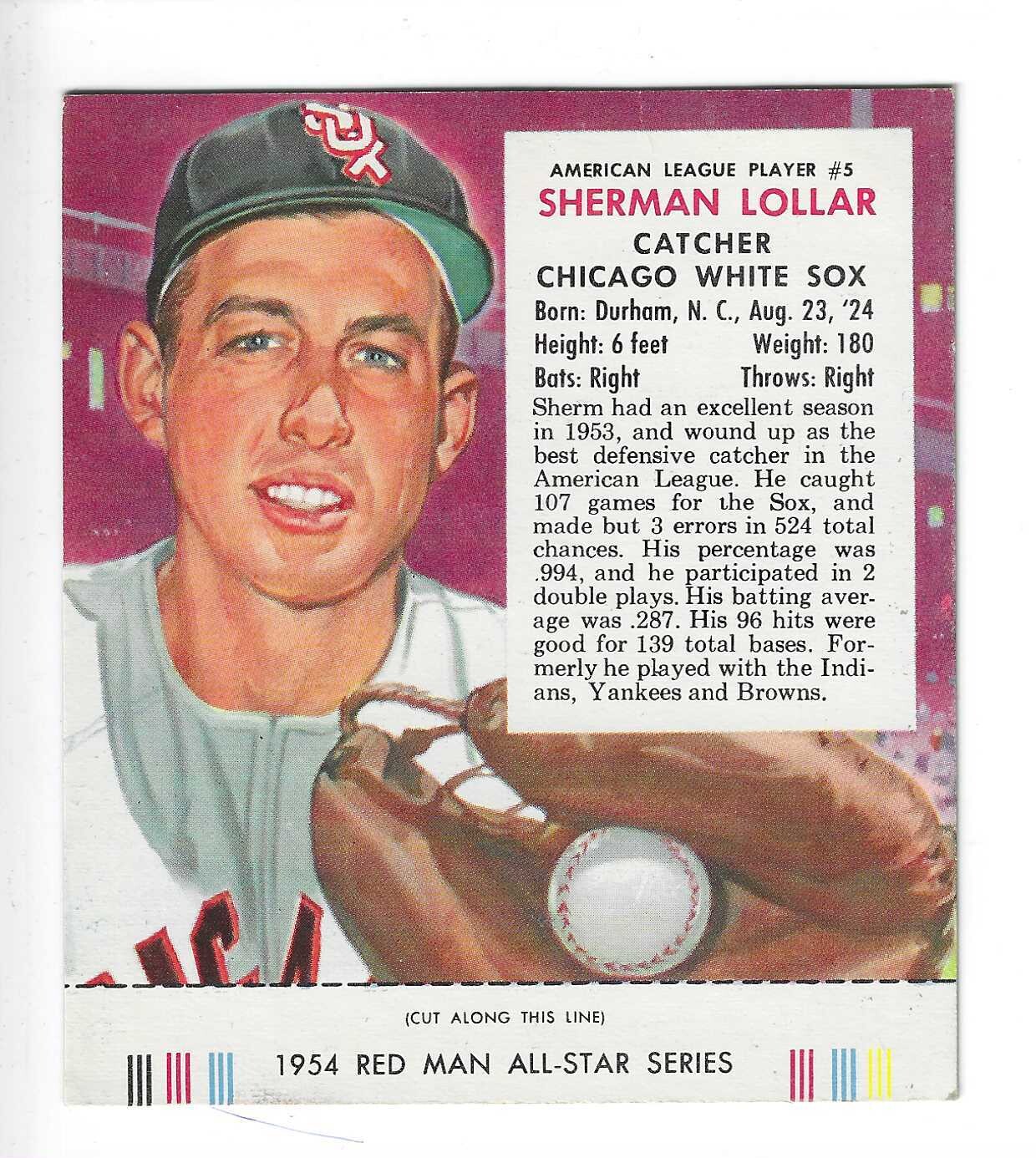 1954 Red Man Tobacco w/ Tabs #AL5 Sherman Lollar Ex+