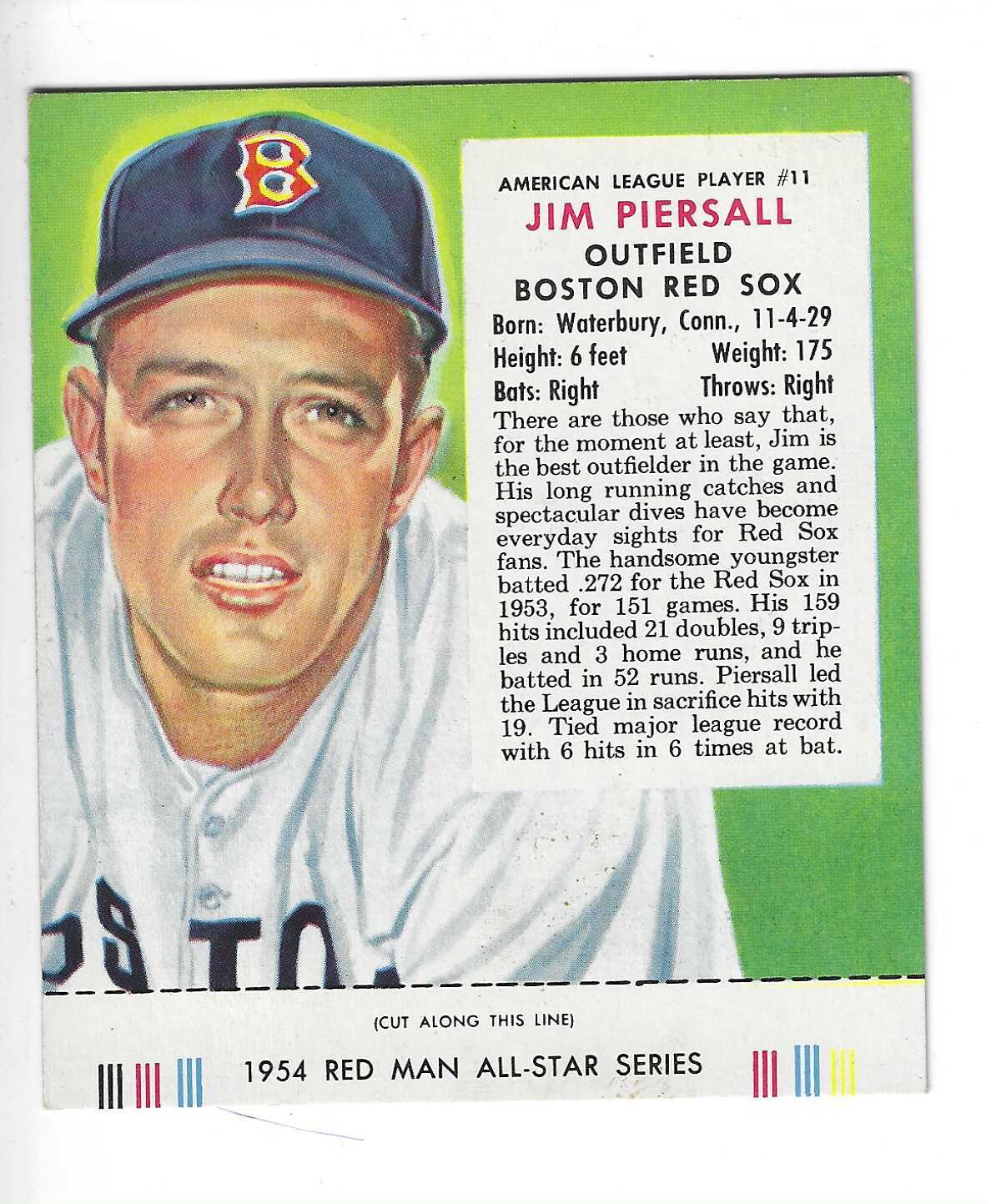 1954 Red Man Tobacco w/ Tabs #AL11 Jim Piersall Ex/Mint