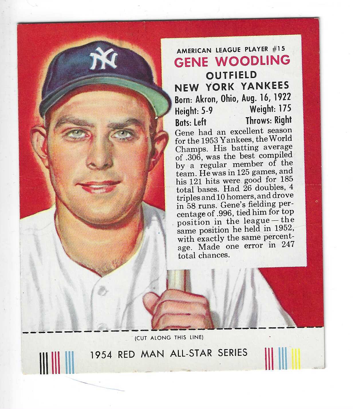 1954 Red Man Tobacco w/ Tabs #AL15 Gene Woodling VG/Ex