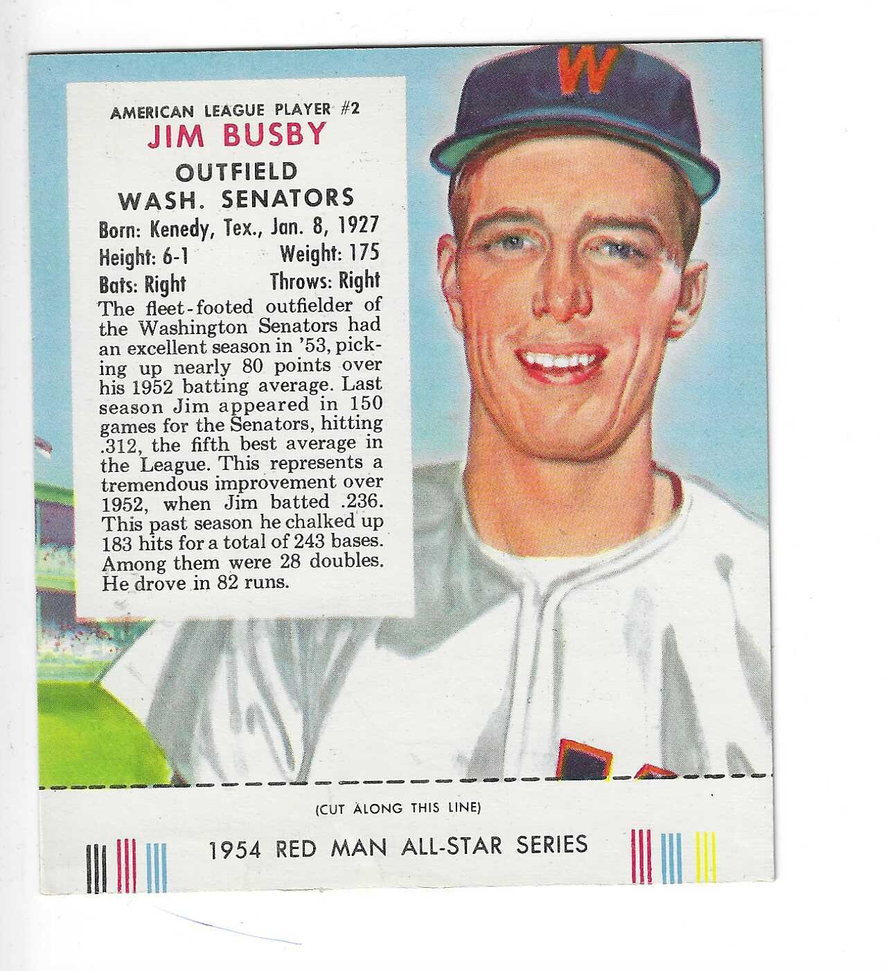 1954 Red Man Tobacco w/ Tabs #AL2 Jim Busby Ex