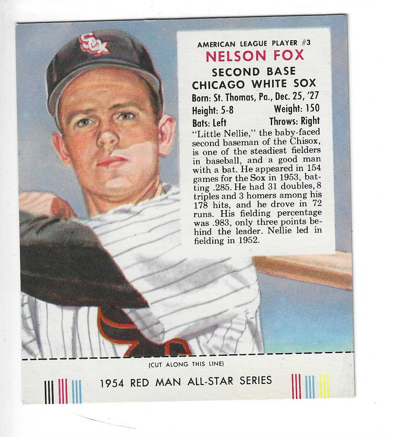 1954 Red Man Tobacco w/ Tabs #AL3 Nelson Fox Ex+ or better