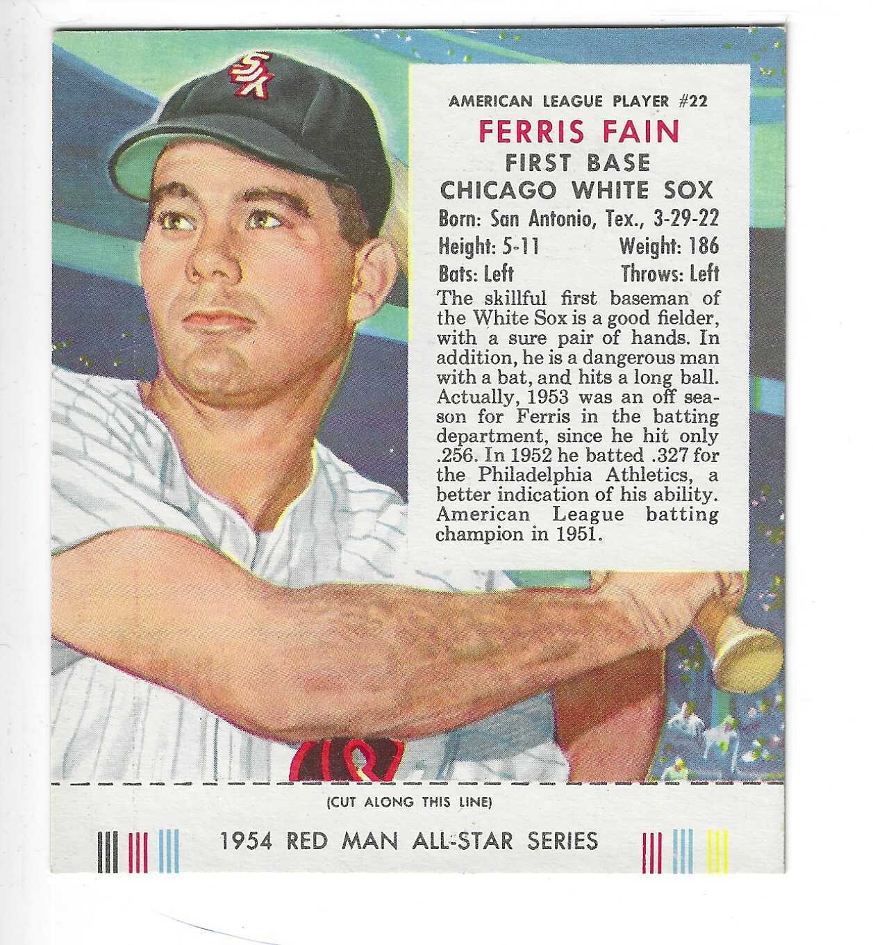 1954 Red Man Tobacco w/ Tabs #AL22 Ferris Fain Ex/Mint