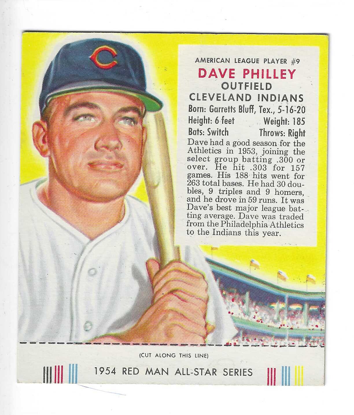 1954 Red Man Tobacco w/ Tabs #AL9 Dave Philley Cleveland Indians Ex+