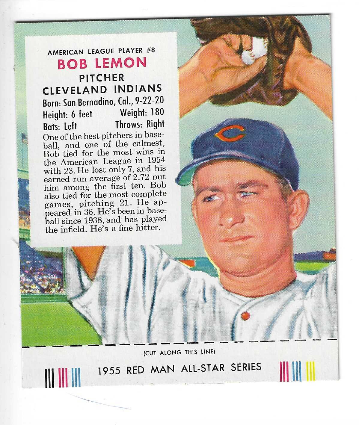1955 Red Man w/ Tabs #AL8 Bob Lemon Ex/Mint or better