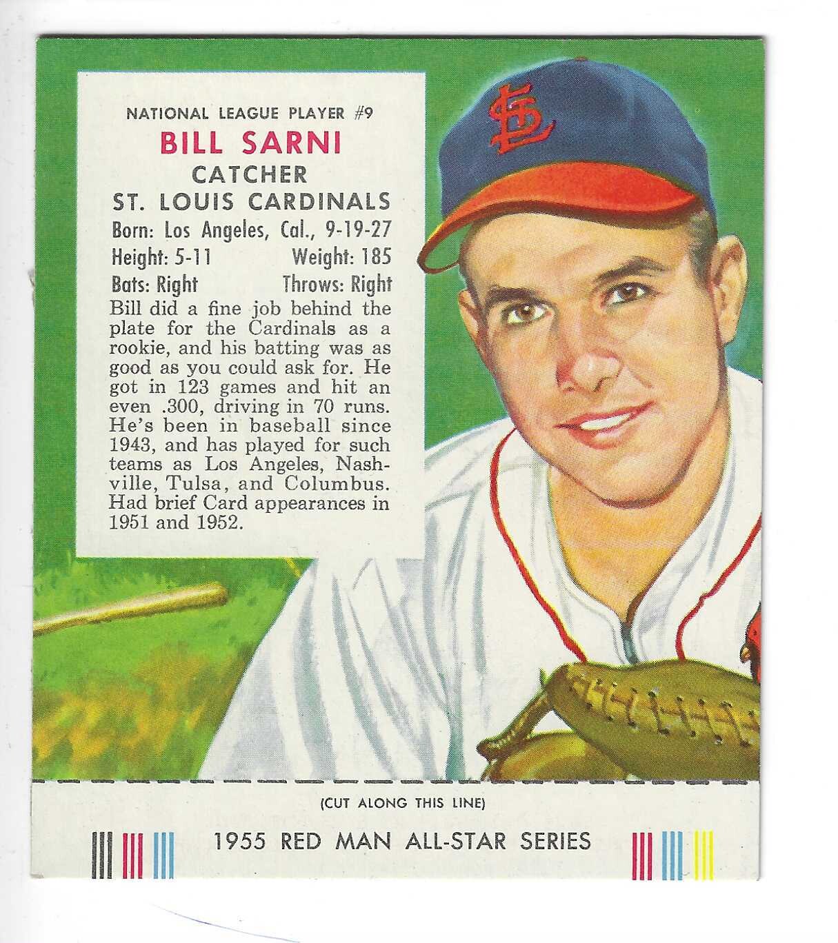 1955 Red Man w/ Tabs #NL9 Bill Sarni Ex/Mint or better