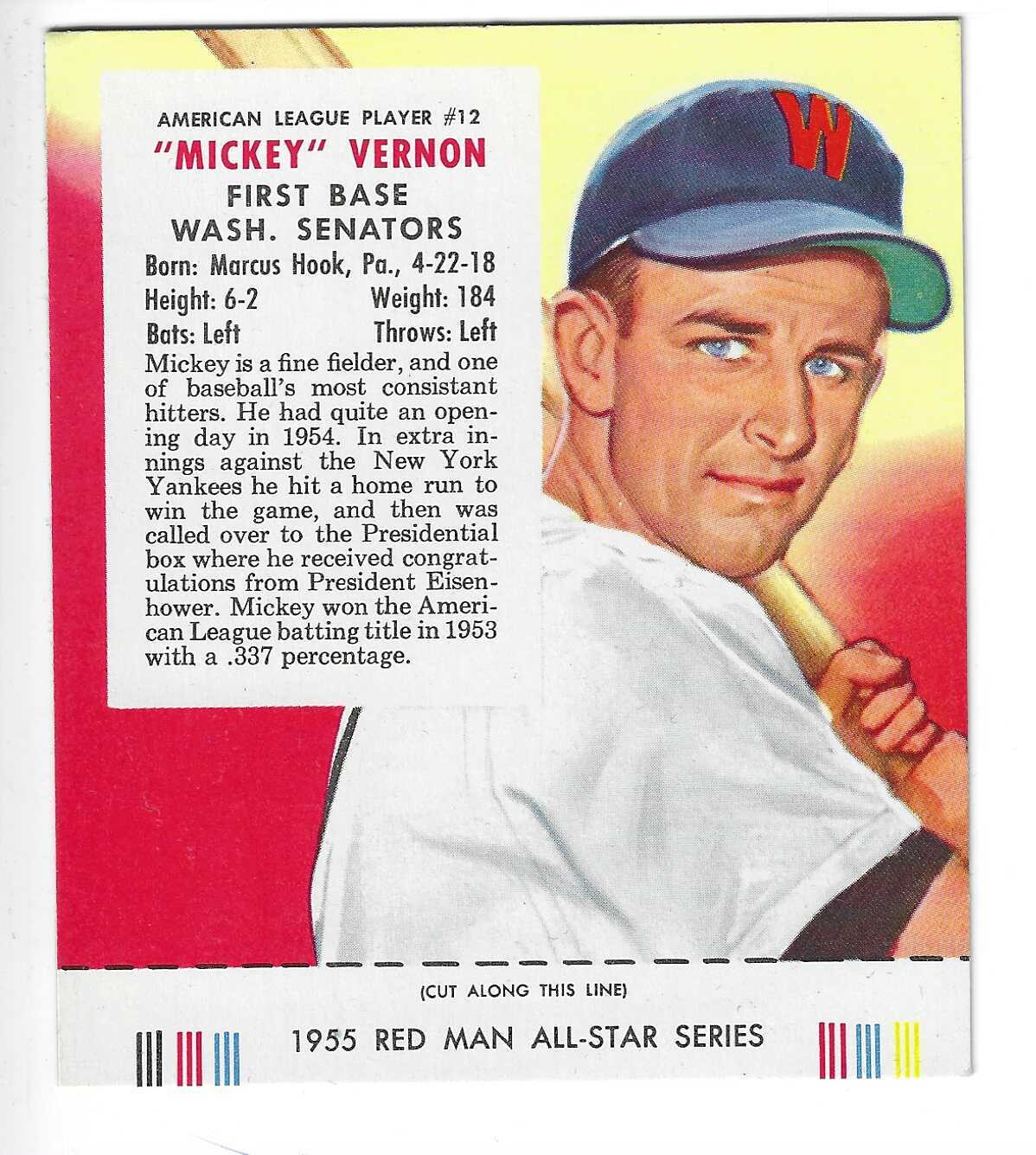1955 Red Man w/ Tabs #AL12 Mickey Vernon Ex/Mint or better