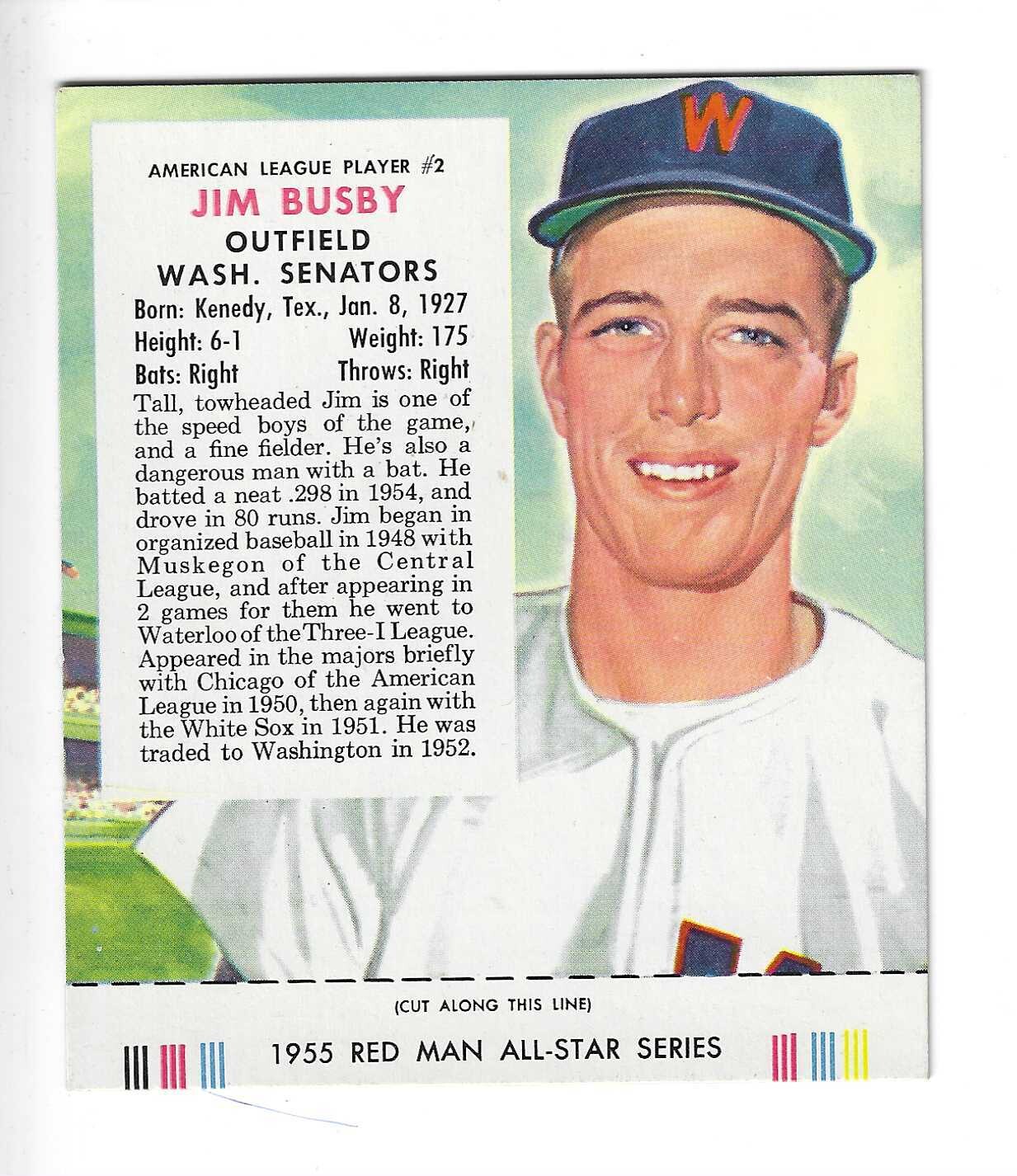 1955 Red Man w/ Tabs #AL2 Jim Busby Ex/Mint or better