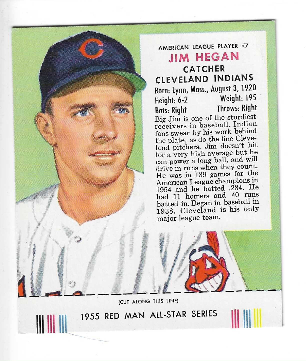 1955 Red Man w/ Tabs #AL7 Jim Hegan Ex/Mint or better