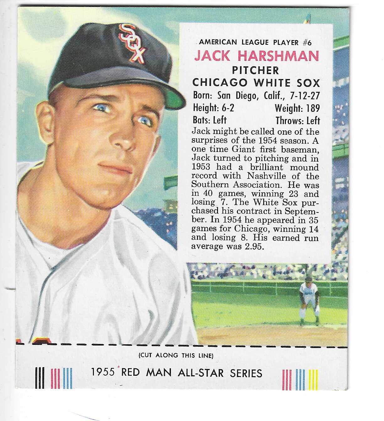 1955 Red Man w/ Tabs #AL6 Jack Harshman Ex/Mint or better