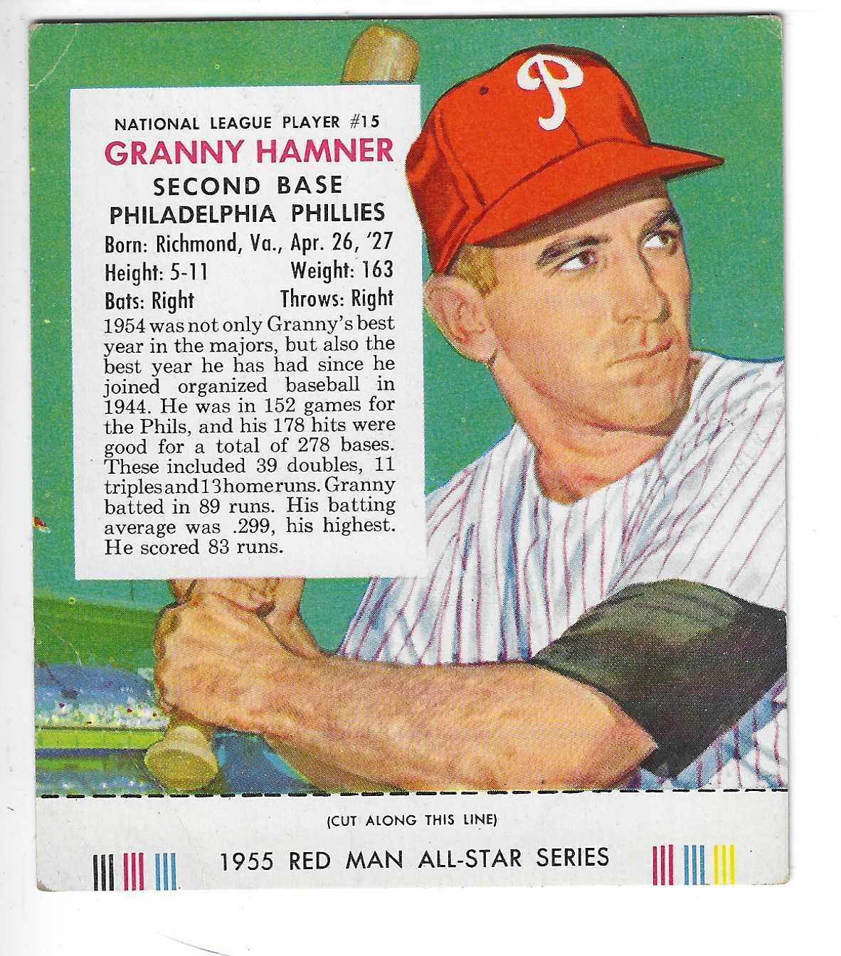 1955 Red Man w/ Tabs #NL15 Granny Hamner VG List $60