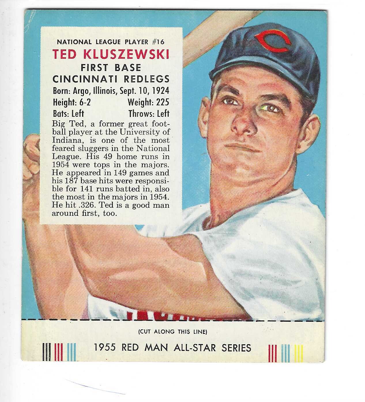 1955 Red Man w/ Tabs #NL16 Ted Kluszewski Ex+