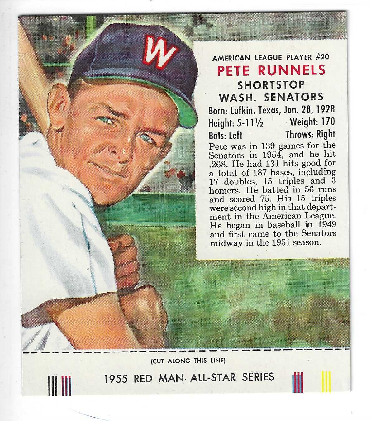 1955 Red Man w/ Tabs #AL20 Pete Runnels Ex/Mint