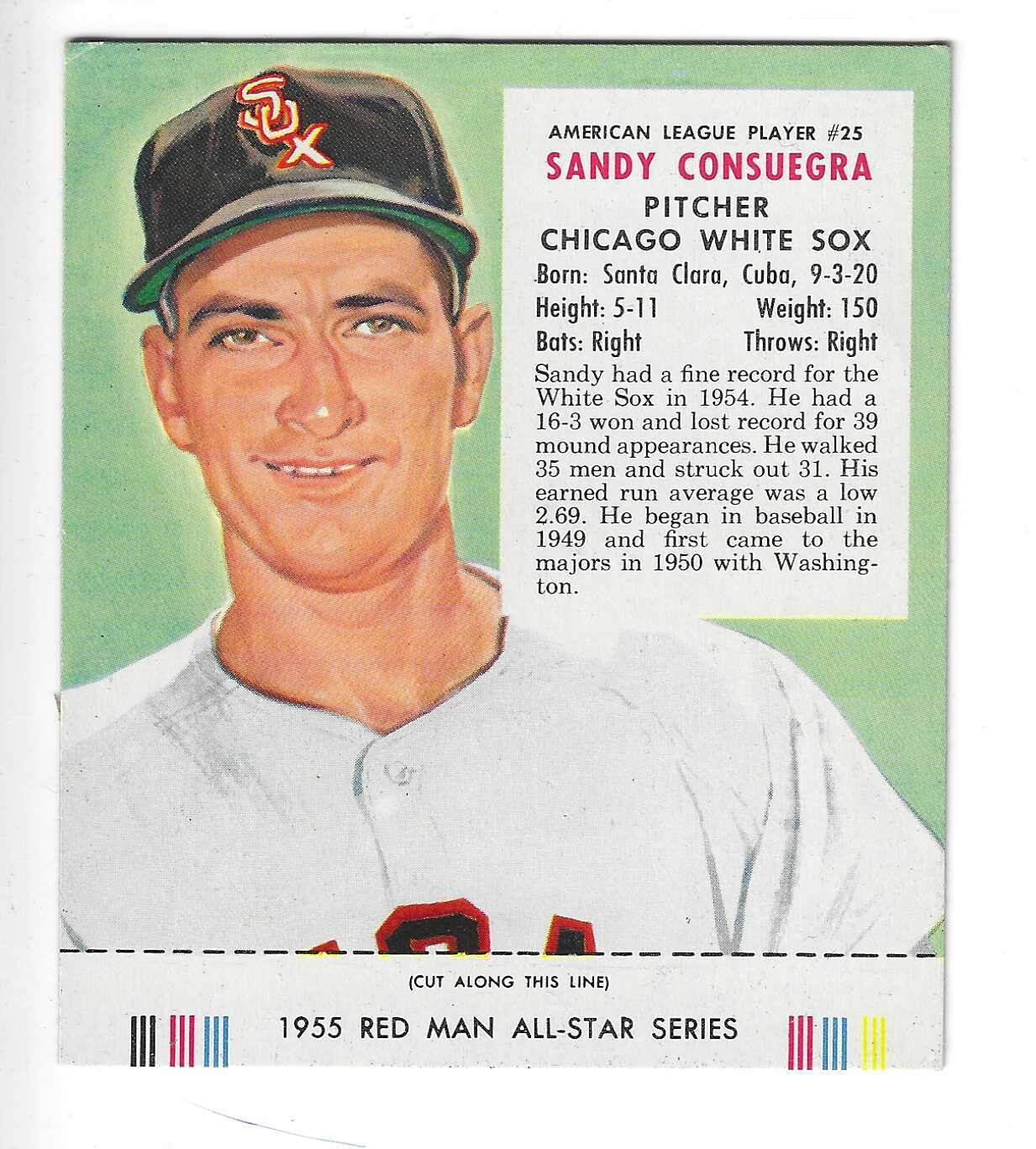 1955 Red Man w/ Tabs #AL25 Sandy Consuegra Ex+ to Ex/MInt