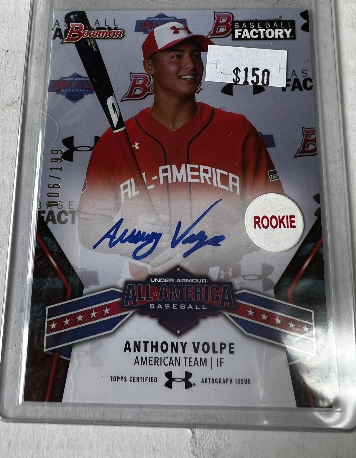 2018 Bowman All American Anthony Volpe Rookie Autographed