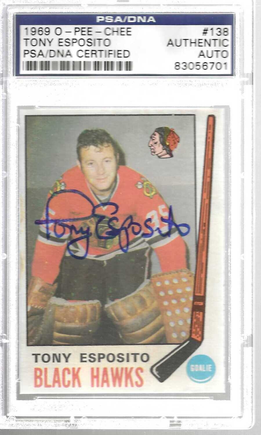'69/70 Opeechee #138 Tony Esposito Autographed rookie card PSA/DNA