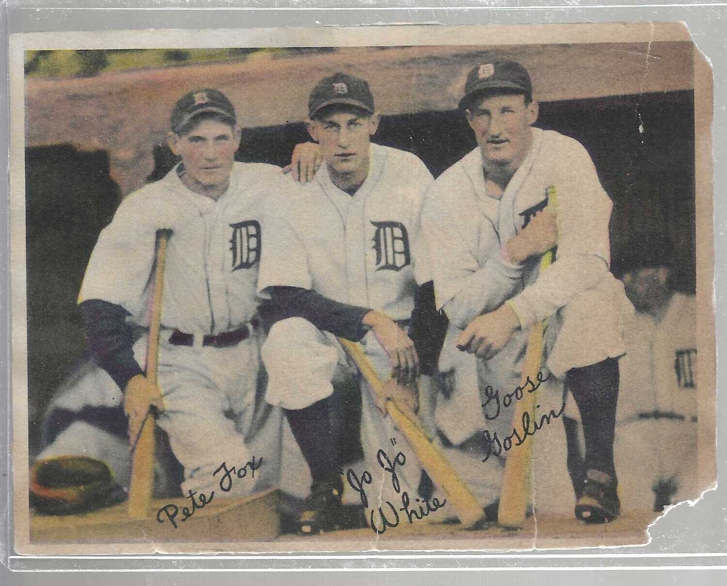 1936 R312 Pastel Detroit Tigers Fox, White, Goslin Poor
