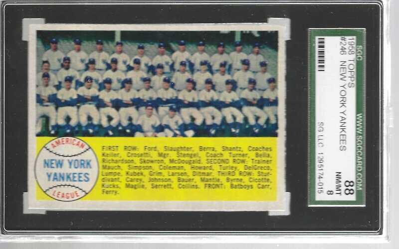 1958 Topps #246 Yankees Team Card SGC 8